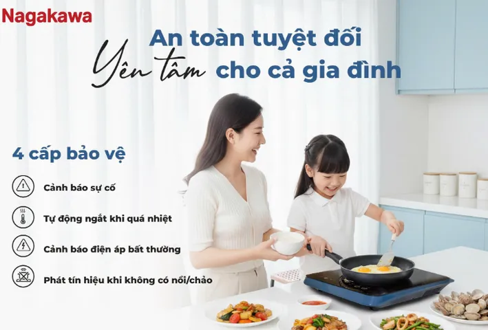 Bếp Điện Từ Nagakawa NIC6212 2200W - Bảng Điều Khiển Cảm Ứng, Nấu Ăn Tiện Ích, Tặng Kèm Nồi Lẩu Inox 30cm
