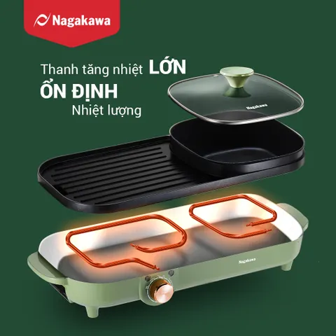 Bếp lẩu nướng điện Nagakawa NAG3104 1500W - Bếp nướng đa năng chống dính, thiết kế gọn nhẹ, phù hợp tiệc BBQ gia đình