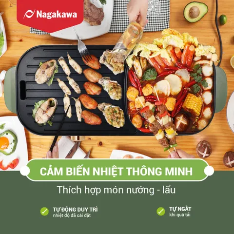 Bếp lẩu nướng điện Nagakawa NAG3104 1500W - Bếp nướng đa năng chống dính, thiết kế gọn nhẹ, phù hợp tiệc BBQ gia đình