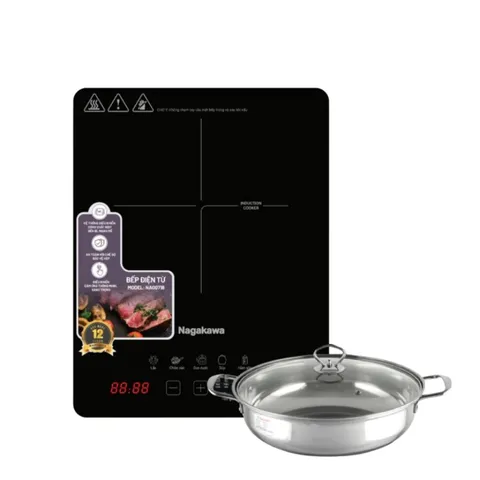Bếp từ đơn Nagakawa NAG0718 - Bếp nấu cảm ứng 2000W, 8 mức công suất, kèm nồi lẩu, thiết kế sang trọng, dễ vệ sinh, tiện lợi cho mọi bữa ăn