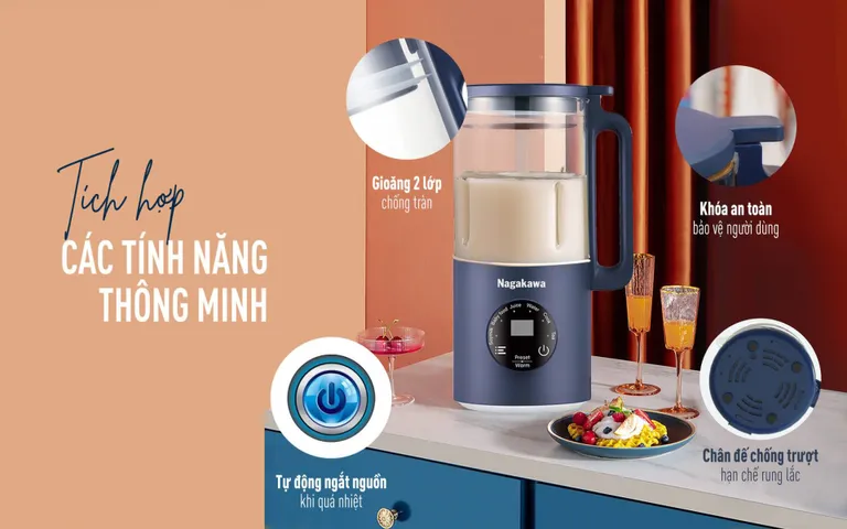 Máy làm sữa hạt Nagakawa NAG0825 - Đa năng 6 chế độ, dung tích 0.6L, lưỡi dao inox 304, dễ sử dụng, phù hợp cho gia đình và du lịch