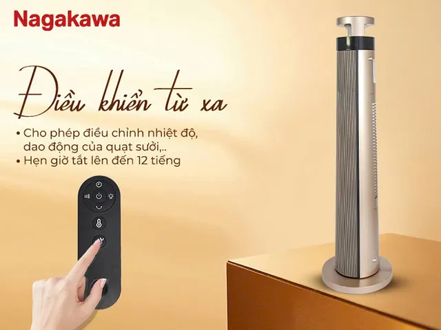 Máy Sưởi Gốm Nagakawa NEH8389 2000W - Tiết Kiệm Điện, Điều Khiển Từ Xa, Hẹn Giờ 12h, Công Nghệ PTC, An Toàn Khi Sử Dụng