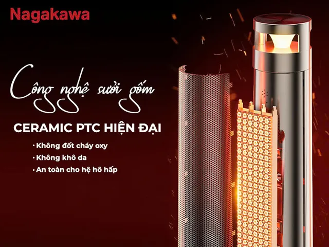Máy Sưởi Gốm Nagakawa NEH8389 2000W - Tiết Kiệm Điện, Điều Khiển Từ Xa, Hẹn Giờ 12h, Công Nghệ PTC, An Toàn Khi Sử Dụng