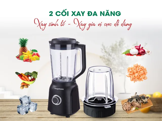 Máy Xay Sinh Tố Nagakawa NEB3235 - 2 Cối Đa Năng 1.5L, Công Suất 500W, Lưỡi Dao Inox 304, Tiện Ích Cho Gia Đình