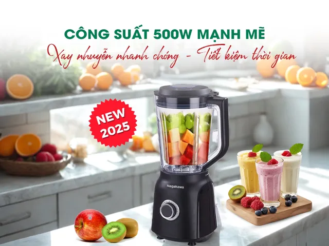 Máy Xay Sinh Tố Nagakawa NEB3235 - 2 Cối Đa Năng 1.5L, Công Suất 500W, Lưỡi Dao Inox 304, Tiện Ích Cho Gia Đình