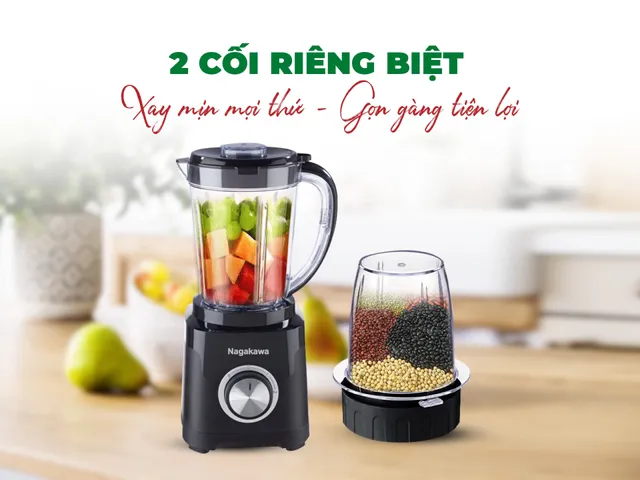 Máy Xay Sinh Tố Nagakawa NEB3234 500W - Cối Lớn 1.5L & Cối Nhỏ Xay Hạt, Lưỡi Dao Inox 304 Sắc Bén, Hoàn Hảo Cho Đồ Uống Và Gia Vị Khô