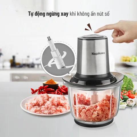 Máy Xay Thịt Nagakawa NAG0812 - Công Suất 400W, Cối Thủy Tinh Bền Đẹp, Lưỡi Dao Inox 304, Dễ Dàng Vệ Sinh, Thích Hợp Xay Thịt, Rau Củ, Gia Vị
