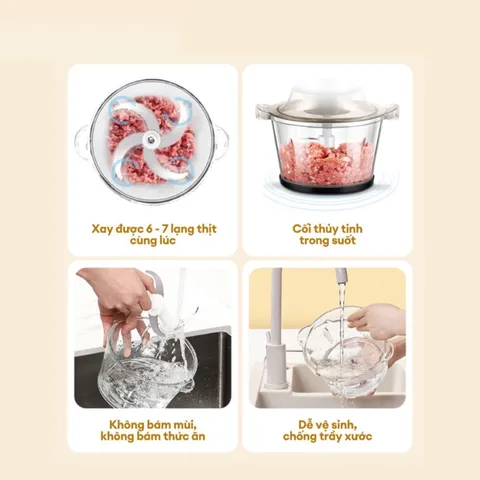 Máy xay thịt Nagakawa NAG0823 Đa Năng 4 Chế Độ - Xay Thịt, Làm Sinh Tố, Nghiền Đồ Khô, Bóc Tỏi - Công Suất 250W, Lưỡi Dao Inox 304