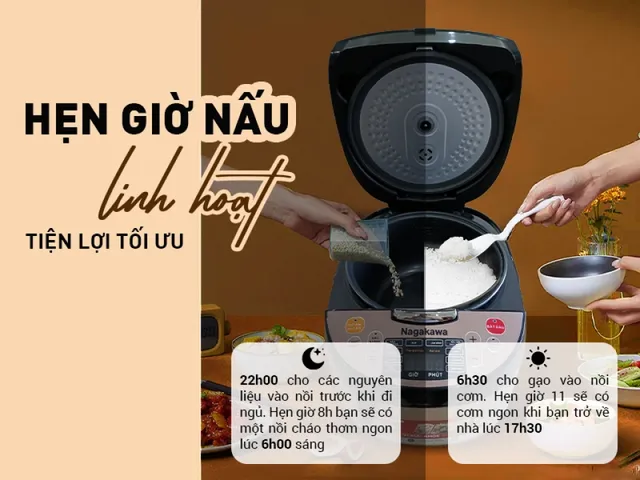 Nồi Cơm Điện Đa Năng Nagakawa NER5556 1.8L 850W - 10 Chế Độ Nấu, Lòng Chống Dính, Hẹn Giờ 24h - Tiện Lợi Cho Gia Đình 4-6 Người