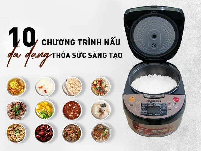 Nồi Cơm Điện Đa Năng Nagakawa NER5556 1.8L 850W - 10 Chế Độ Nấu, Lòng Chống Dính, Hẹn Giờ 24h - Tiện Lợi Cho Gia Đình 4-6 Người