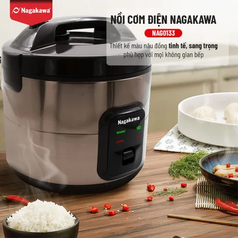 Nồi Cơm Điện Nagakawa NAG0133 1.8L - Công Nghệ Ủ Ấm 3 Chiều, 700W, Chống Dính Đa Lớp, Nấu Cơm Ngon Cho Gia Đình