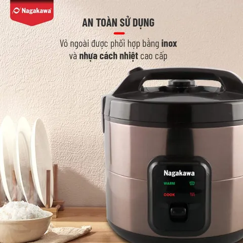 Nồi Cơm Điện Nagakawa NAG0133 1.8L - Công Nghệ Ủ Ấm 3 Chiều, 700W, Chống Dính Đa Lớp, Nấu Cơm Ngon Cho Gia Đình