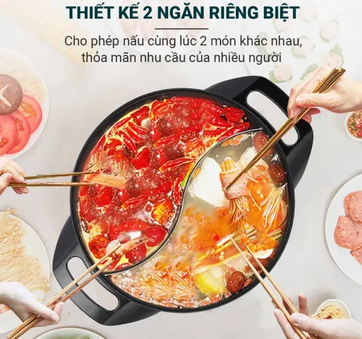 Nồi Lẩu Điện 2 Ngăn Nagakawa NAG1905 Dung Tích 5L - Đun Nhanh, Điều Chỉnh Nhiệt Độ 5 Mức, Tiện Dụng Cho Mọi Gia Đình