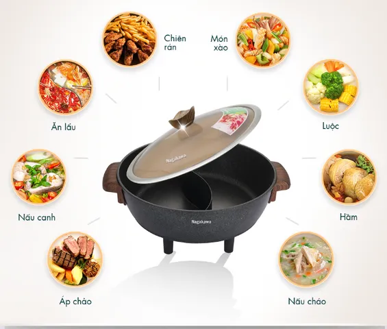 Nồi Lẩu Điện 2 Ngăn Nagakawa NAG1906 1500W - Đa Chức Năng Nấu Lẩu, Xào, Luộc Tiết Kiệm Thời Gian và Điện Năng