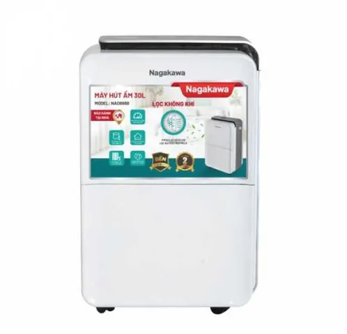 Máy Hút Ẩm Lọc Không Khí Nagakawa NAD8668 30L - Công Suất 30L/ngày, Phù Hợp Diện Tích 50-70m², Tính Năng Sấy Quần Áo Hiện Đại