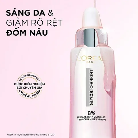 Serum L'Oreal Pari Glycolic-Bright 30ml - Dưỡng Chất Làm Sáng Da Chứa 8% Glycolic Acid và Melasyl, Giảm Thâm Nám, Rạng Rỡ Da