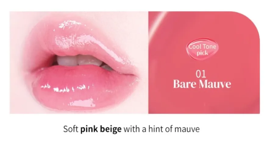 Son Tint Macqueen NewYork Dewy Water Glow Lip 01 Bare Mauve - Son Dưỡng Môi Mỏng Nhẹ, Lên Màu Tự Nhiên, Tạo Hiệu Ứng Bóng Đẹp
