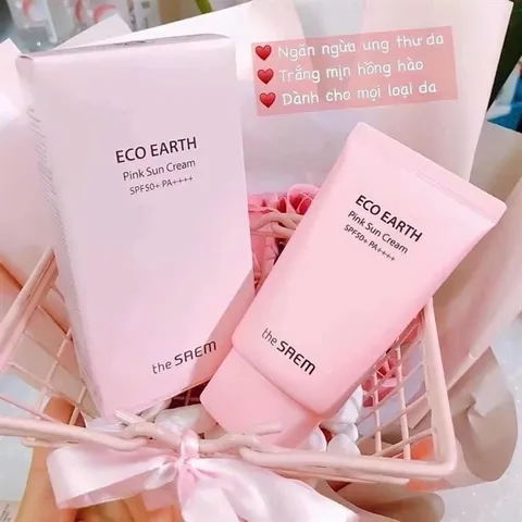 Kem Chống Nắng Giảm Dầu, Nâng Tone Da Sáng Hồng The Saem Eco Earth Power Pink Sun Cream SPF50+/PA++++ 50Gr