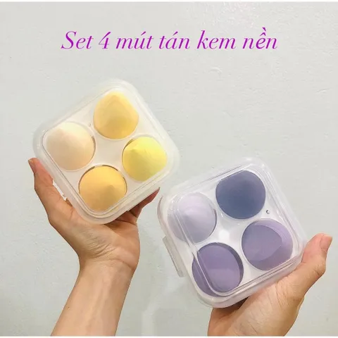 Set 4 Bông Mút Trang Điểm Hình Giọt Nước - Bông Mút Makeup Cao Cấp Cho Lớp Trang Điểm Mịn Màng Tự Nhiên