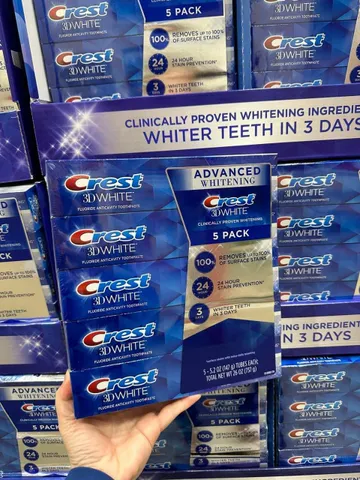 Kem Đánh Răng Crest 3D White Advanced Whitening - Bộ 1 Cây và 5 Cây Tẩy Trắng Răng Hiệu Quả, Hơi Thở Thơm Mát, Sản Phẩm Đáng Tin Cậy Từ Mỹ