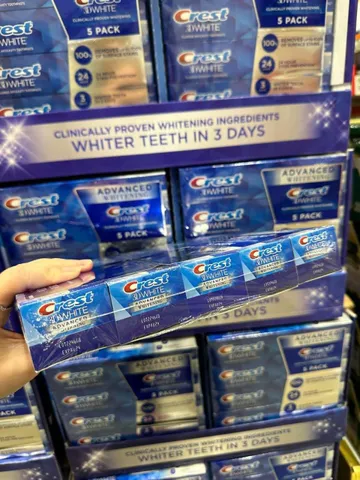 Kem Đánh Răng Crest 3D White Advanced Whitening - Bộ 1 Cây và 5 Cây Tẩy Trắng Răng Hiệu Quả, Hơi Thở Thơm Mát, Sản Phẩm Đáng Tin Cậy Từ Mỹ