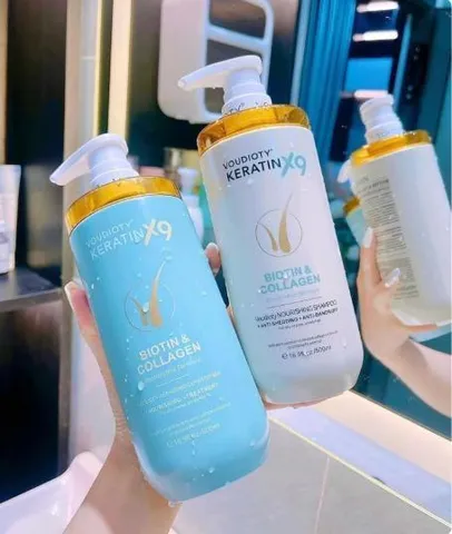 Combo Dầu Gội Xả Biotin Collagen Voudioty Keratin X9( gội + xả)