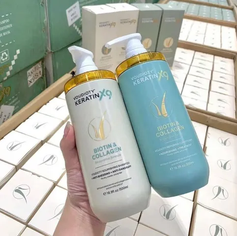 Combo Dầu Gội Xả Biotin Collagen Voudioty Keratin X9( gội + xả)