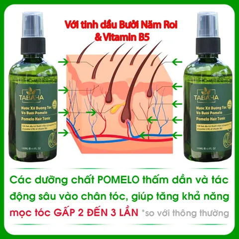 Nước Xịt Dưỡng Tóc Tinh Dầu Vỏ Bưởi Pomelo Tabaha 120ml - Giúp Ngăn Rụng Tóc, Kích Mọc Tóc Tự Nhiên, Cung Cấp Dưỡng Chất Cho Tóc Mềm Mượt