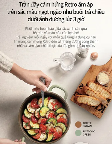 Nồi Casserole Ceramic PoongNyun BLRPT-24C 24cm 4.7L - Chống Dính, Bền Bỉ, Phù Hợp Bếp Gas, Bếp Từ, Nắp Đúc Thông Minh, Màu Xanh Pistachio