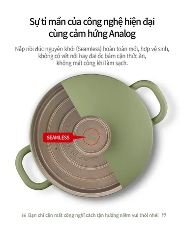Nồi Casserole Ceramic PoongNyun BLRPT-24C 24cm 4.7L - Chống Dính, Bền Bỉ, Phù Hợp Bếp Gas, Bếp Từ, Nắp Đúc Thông Minh, Màu Xanh Pistachio