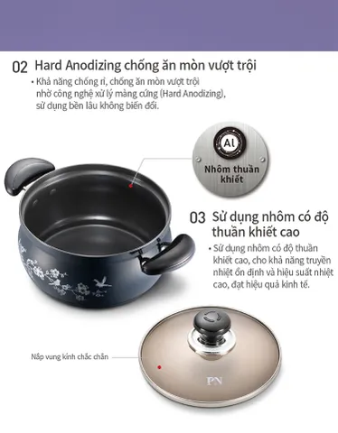 Nồi Casserole Nhôm PoongNyun FMPT-20C (IH) 20cm - 2.9L Chống Dính, Chịu Nhiệt, Thiết Kế Sang Trọng, Sử Dụng Được Trên Bếp Gas, Bếp Từ