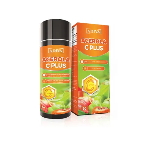 Viên Uống Bổ Sung Vitamin C Adiva Acerola C Plus 60 Viên - Tăng Cường Sức Đề Kháng, Chống Oxy Hóa, Tốt Cho Da từ Quả Acerola Nhật Bản