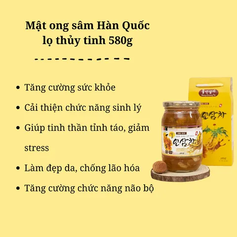 Mật Ong Sâm Hàn Quốc 580g - Nhân Sâm Ngâm Mật Ong Thủy Tinh Tăng Cường Sức Khỏe và Kéo Dài Tuổi Thọ