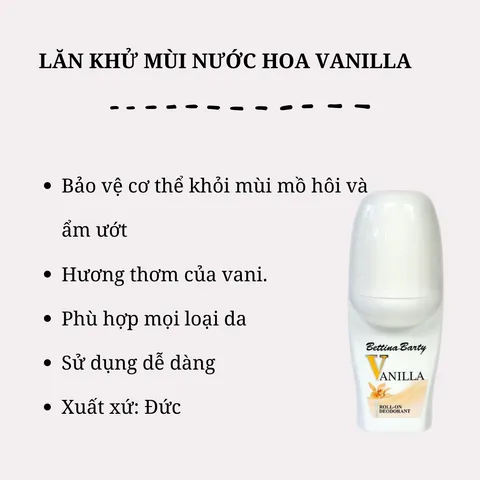 Lăn Khử Mùi Nước Hoa Vani Bettina Barty 50ml - Phong Cách Đức, Khử Mùi và Dưỡng Trắng Da, Không Chứa Cồn