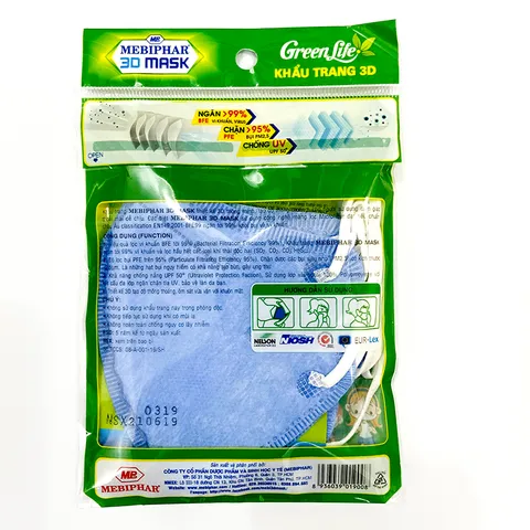 Khẩu Trang 3D MEBIPHAR Dành Cho Trẻ Em - Bộ 5 Chiếc Kháng Khuẩn, Ngăn Bụi & UV, Họa Tiết Mèo Đáng Yêu, An Toàn Cho Bé