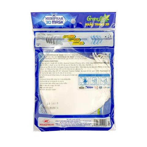 Khẩu trang 3D MASK MEBIPHAR Size M - Bộ 5 chiếc Bảo vệ sức khỏe, Thiết kế thời trang, Lọc bụi, Kháng khuẩn cho mọi lứa tuổi