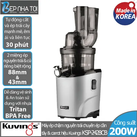 Máy ép chậm Kuvings KSP-2428CB - Ép trái cây nguyên trái, giữ vitamin, dung tích 400ml, thân thiện gia đình, thiết kế hiện đại màu bạc