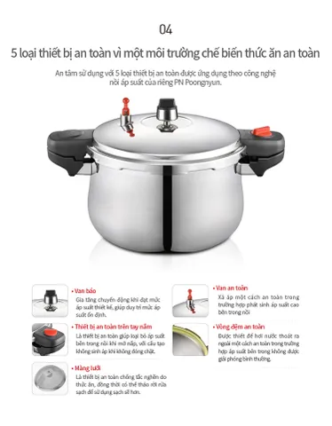 Nồi Áp Suất Inox 3 Lớp PoongNyun PHSPC-25 - Dung Tích 13L, Chất Liệu Cao Cấp, Giúp Nấu Ăn Nhanh Chóng, Tiết Kiệm Thời Gian và Nhiên Liệu