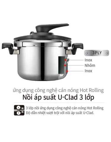 Nồi áp suất Inox 3 lớp PoongNyun VTSPC-10 5.5L - Công nghệ U-Clad, nấu chín nhanh, tiện lợi cho gia đình