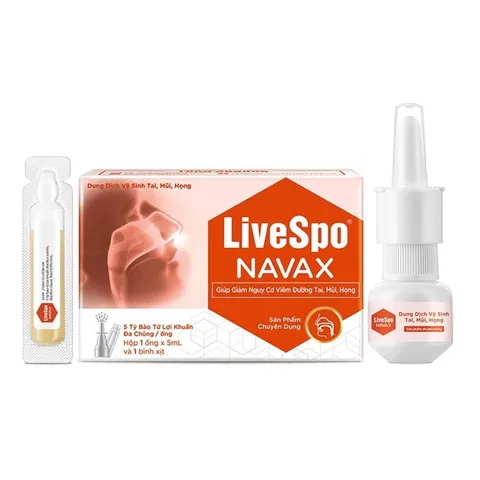 Xịt Bào Tử Lợi Khuẩn Livespo Navax Đỏ Cam - Hỗ Trợ Vệ Sinh Tai Mũi Họng, Giảm Vấn Đề Hô Hấp Trẻ Em - Hộp 4 Ống + 1 Bình Xịt