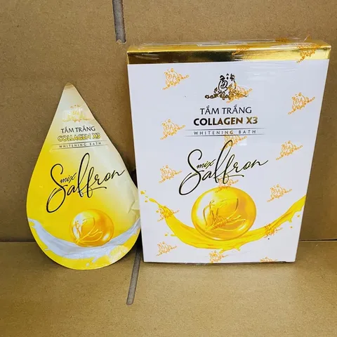 Sữa Tắm Trắng Collagen X3 Mix Saffron Đông Anh - Làm Trắng Da Hiệu Quả, Hương Thơm Dễ Chịu, Hộp 3 Gói Chất Lượng Cao