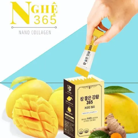 Thạch Nghệ Collagen Nano Curcumin Jelly 365 Vị Xoài Hàn Quốc - Giúp đẹp da, hỗ trợ sức khỏe, 30 gói x 25g, dinh dưỡng tự nhiên
