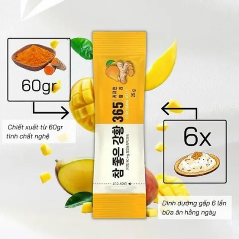Thạch Nghệ Collagen Nano Curcumin Jelly 365 Vị Xoài Hàn Quốc - Giúp đẹp da, hỗ trợ sức khỏe, 30 gói x 25g, dinh dưỡng tự nhiên