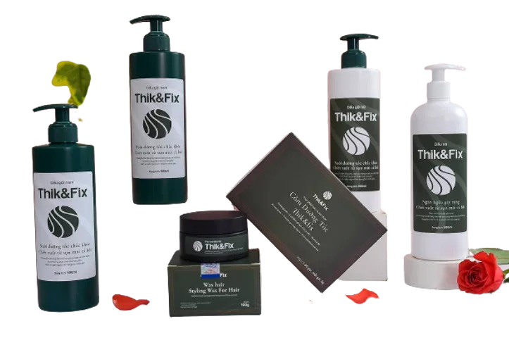 Bộ sản phẩm Chăm sóc tóc Thik&Fix - Kích mọc tóc, làm đen tóc, Dầu gội, Dầu xả, Cốm, Xịt dưỡng - Giúp tóc chắc khỏe, bóng mượt