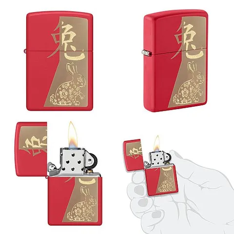 Bật Lửa Zippo 48282 - Năm Thỏ 2023 Đỏ Mờ, Khắc Laser Độc Đáo, Quà Tặng Sang Trọng, Bảo Hành Trọn Đời