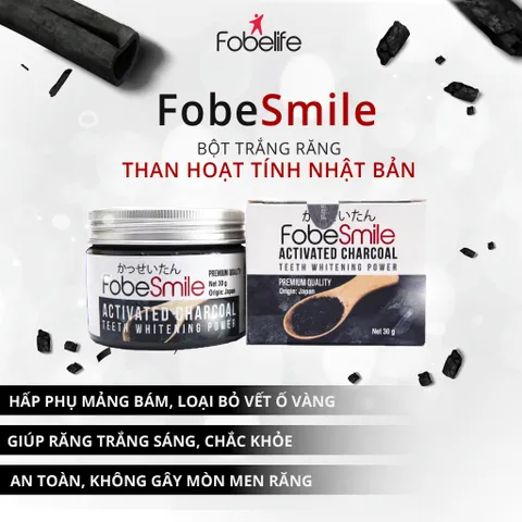 Bột Trắng Răng Than Hoạt Tính Fobe Smile - Giúp Làm Trắng Răng Tự Nhiên, Loại Bỏ Mảng Bám, Hũ 30g Nhật Bản