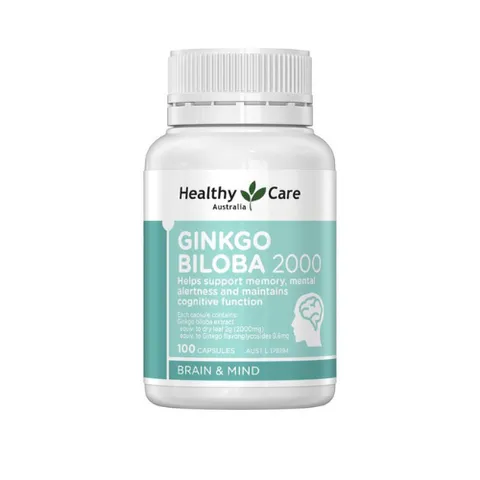Viên uống bổ não Healthy Care Ginkgo Biloba 2000mg - Tăng cường trí nhớ và tập trung - Hộp 100 viên từ Úc