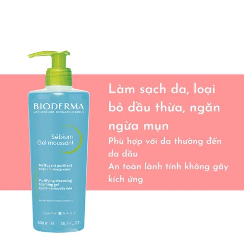 Sữa Rửa Mặt Bioderma Sebium Gel Moussant 100ml - Giải Pháp Cho Da Dầu, Nhạy Cảm, Ngăn Ngừa Mụn, Làm Sạch Sâu, Không Gây Kích Ứng