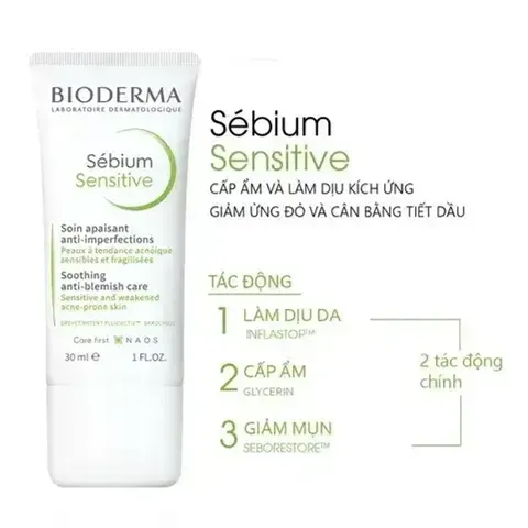Kem Dưỡng Ẩm Bioderma Sebium Sensitive 30mL - Giải Pháp Dưỡng Ẩm Cho Da Mụn Nhạy Cảm, Thương Hiệu Pháp, Không Gây Kích Ứng