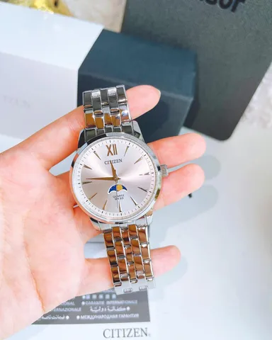 Đồng hồ nam Citizen Sun Moon Titanium mặt tròn trắng bạc sang trọng - Chống nước 50m, lịch tuần trăng, thiết kế hiện đại.